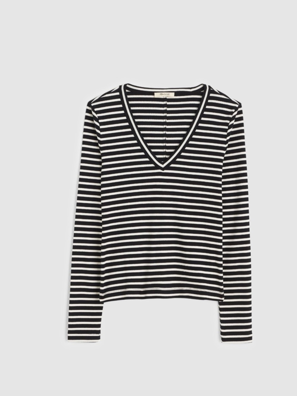 Madewell The '90s V-Neck Long-Sleeve Tee in Compact Cotton in Bengal Stripe NWT
